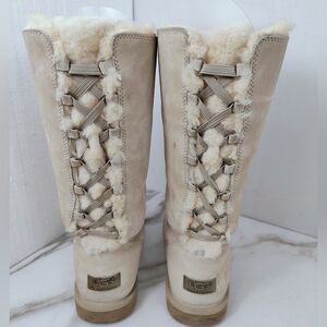 UGG Tall Lace-Up Shearling Boots in Chestnut/Ivory